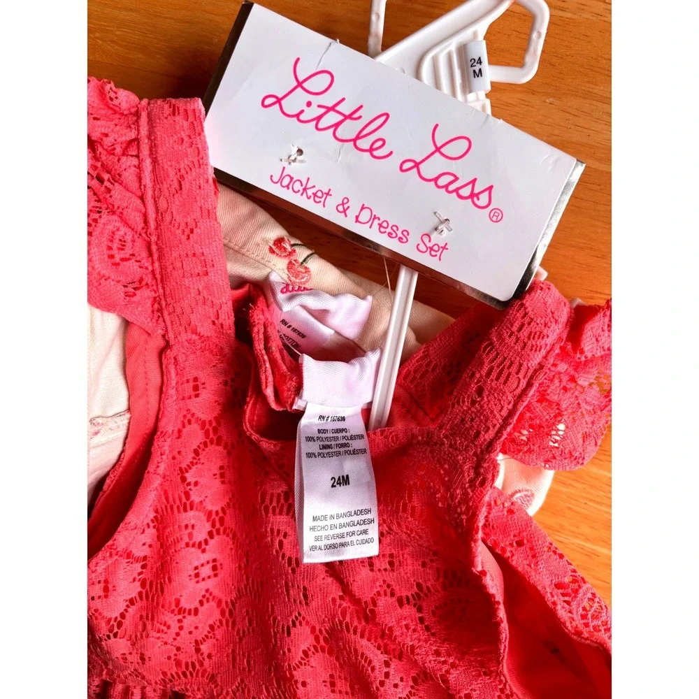 3pc Dress Set Toddler 24M Pink White NWT Cherry Blossom Lace Jacket NWT